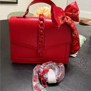 Steve Madden Bold Red Satchel with Chain and Scarf